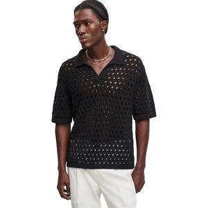 Mode Of One Mens Johnny-Collar Open-Stitch Short-Sleeve Polo Sweater, NWT